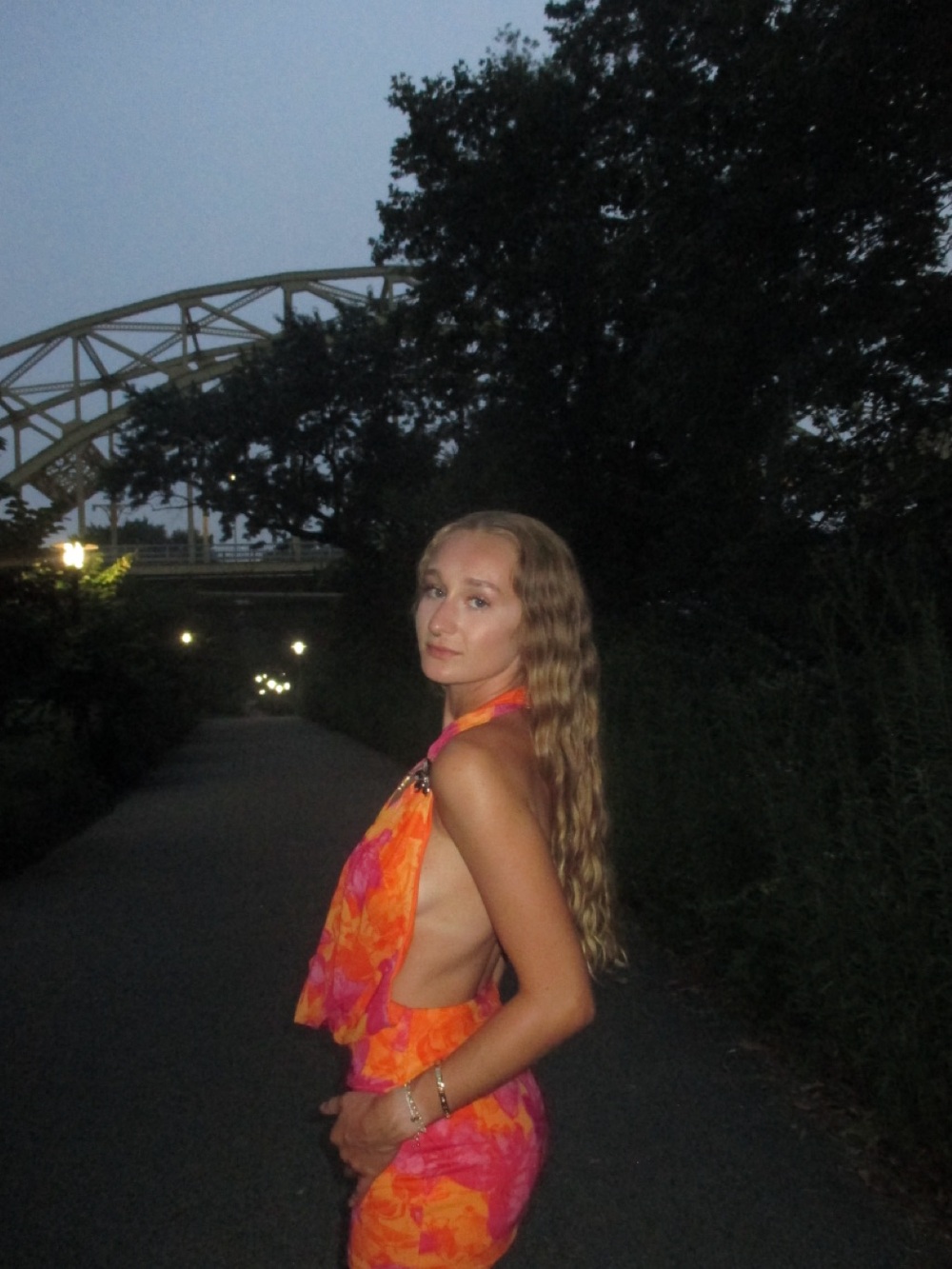 Vibrant Orange & Pink Halter Mini Dress - Picture 3 of 3